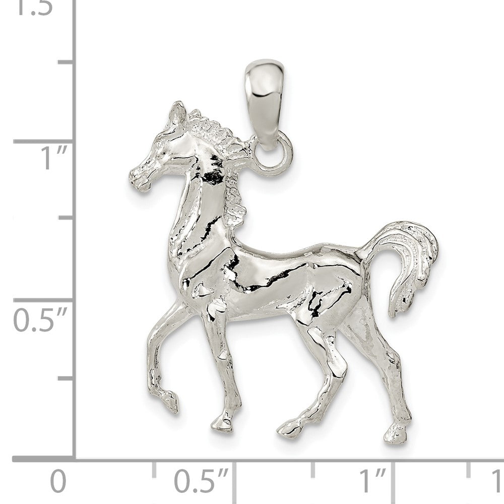 Sterlingsilber De-ani Rhodiniert Poliert 3d Standing Pferd Anhänger