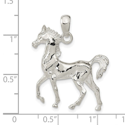 Sterlingsilber De-ani Rhodiniert Poliert 3d Standing Pferd Anhänger