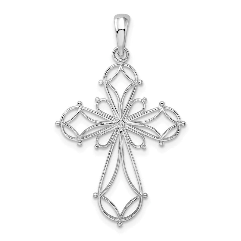 Sterlingsilber De-ani Rhodiniert Fantasie Ausgeschnitten Abgerundet Kreuz Anhänger