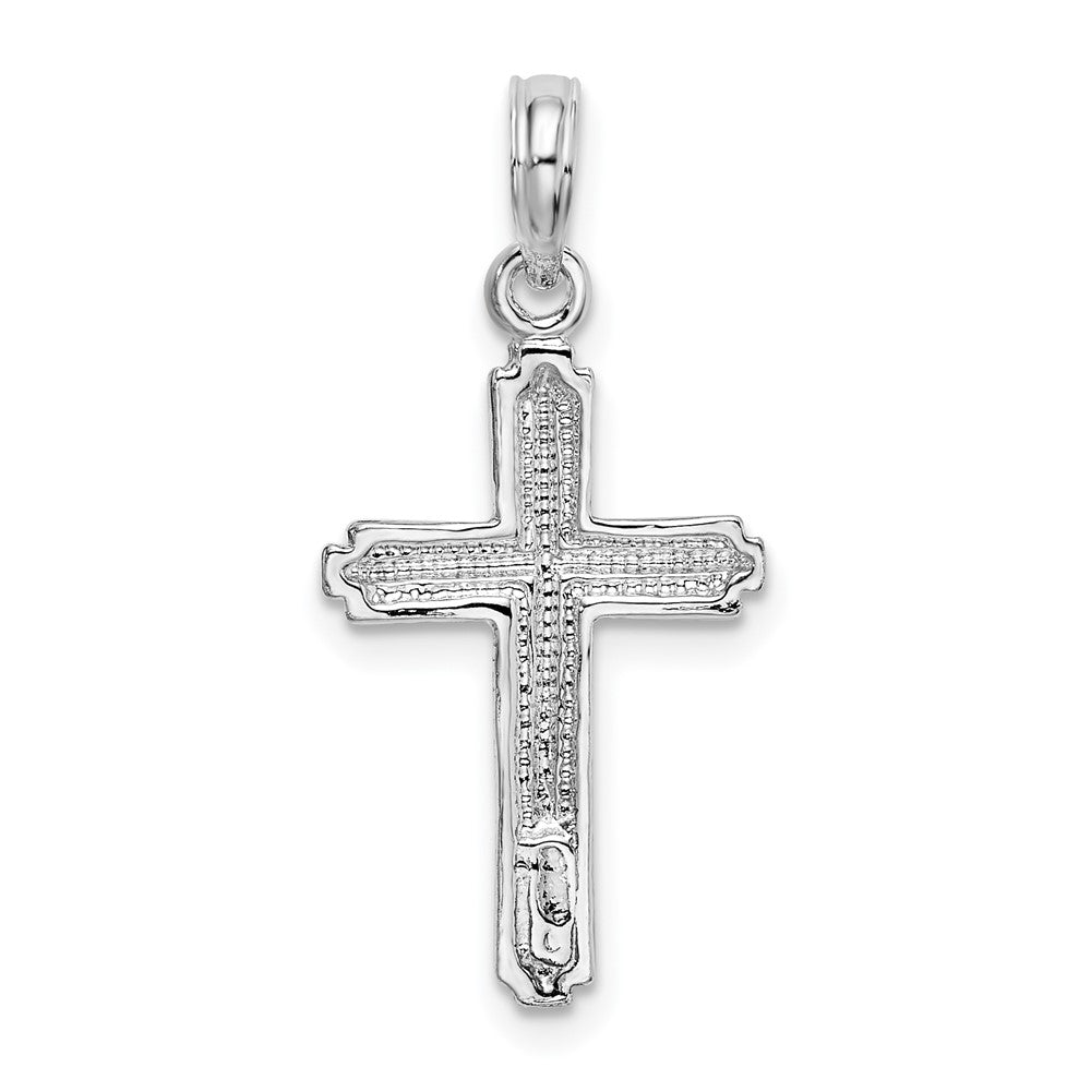 Sterlingsilber De-ani Rhodiniert Poliert Striped Rand Lateinisch Kreuz Anhänger
