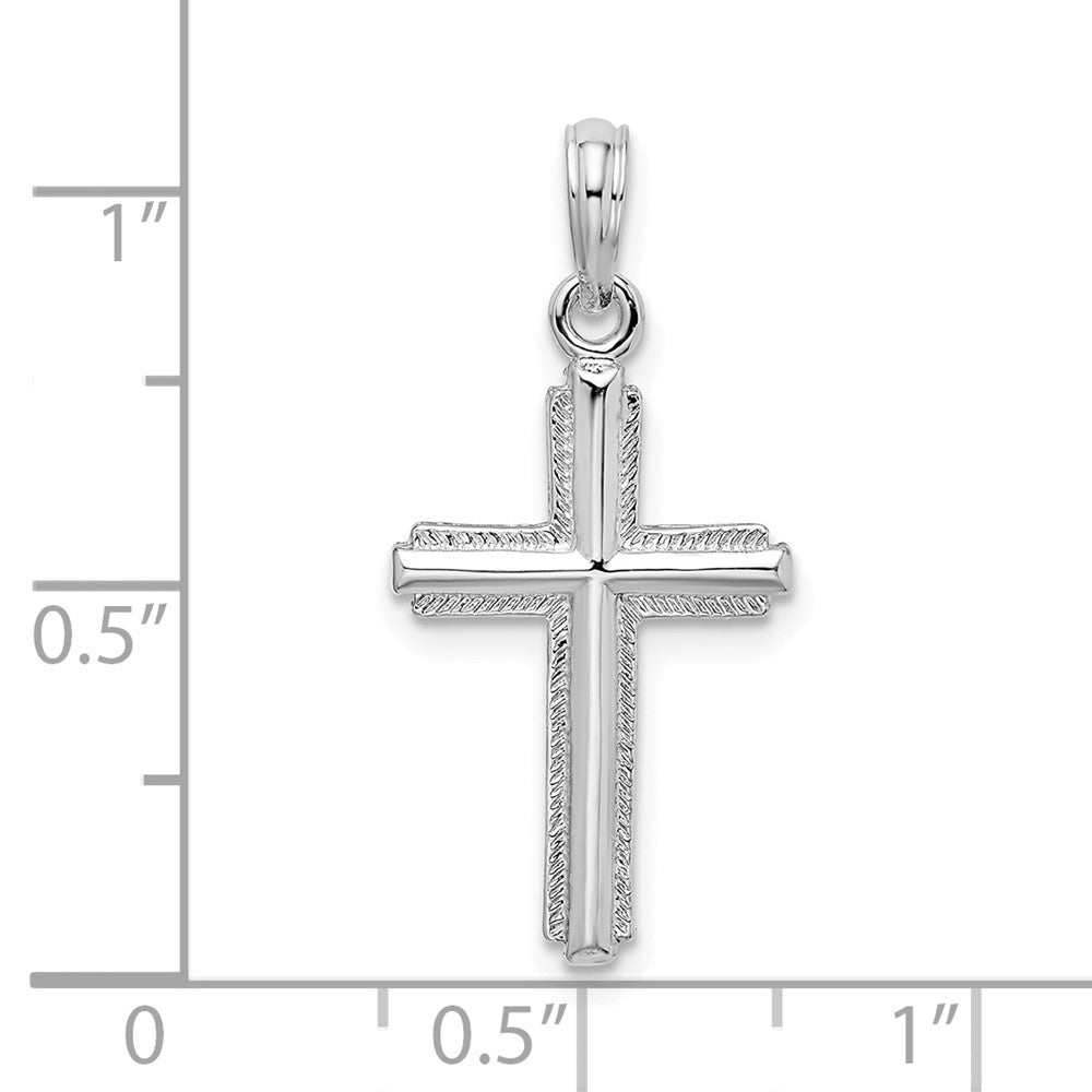 Sterlingsilber De-ani Rhodiniert Poliert Striped Rand Lateinisch Kreuz Anhänger
