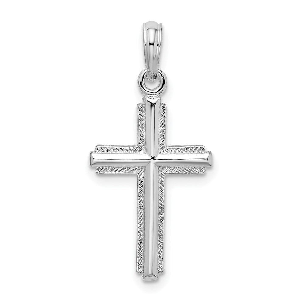 Sterlingsilber De-ani Rhodiniert Poliert Striped Rand Lateinisch Kreuz Anhänger