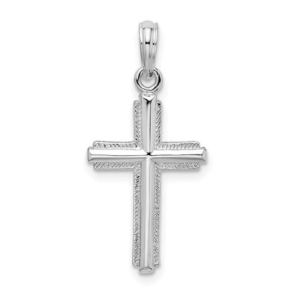 Sterlingsilber De-ani Rhodiniert Poliert Striped Rand Lateinisch Kreuz Anhänger