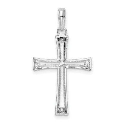 Sterlingsilber De-ani Rhodiniert Poliert Verjüngt Mittig Kreuz Anhänger