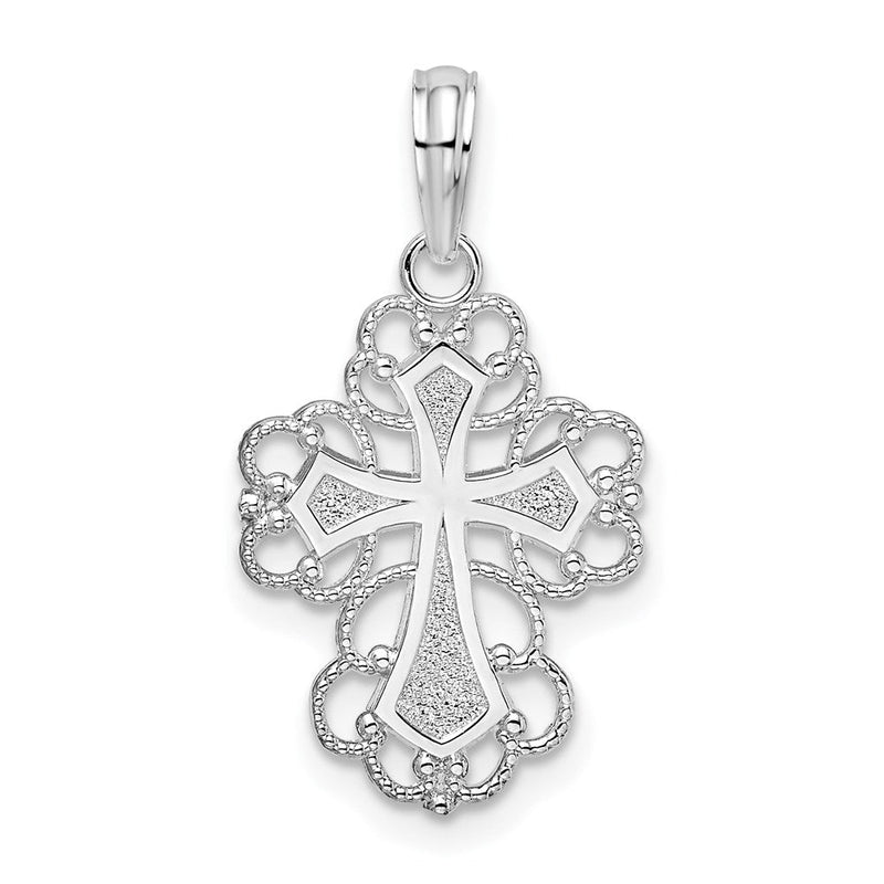 Sterlingsilber De-ani Rhodiniert Poliert Fantasie Lacy Kreuz Anhänger