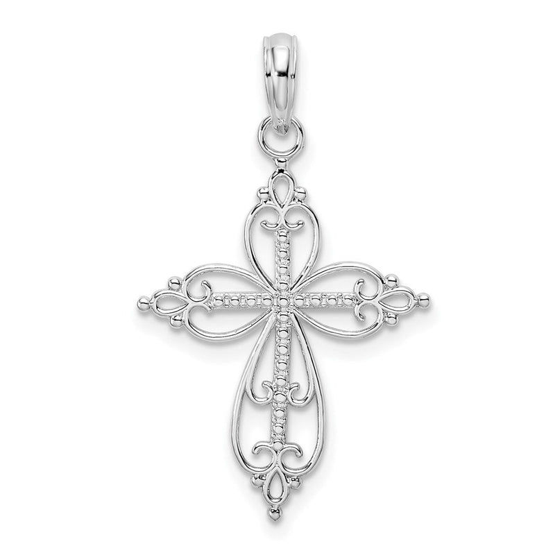Sterlingsilber De-ani Rhodiniert Poliert Fantasie Filigran mit Gekugelt Mittig Kreuz Anhänger