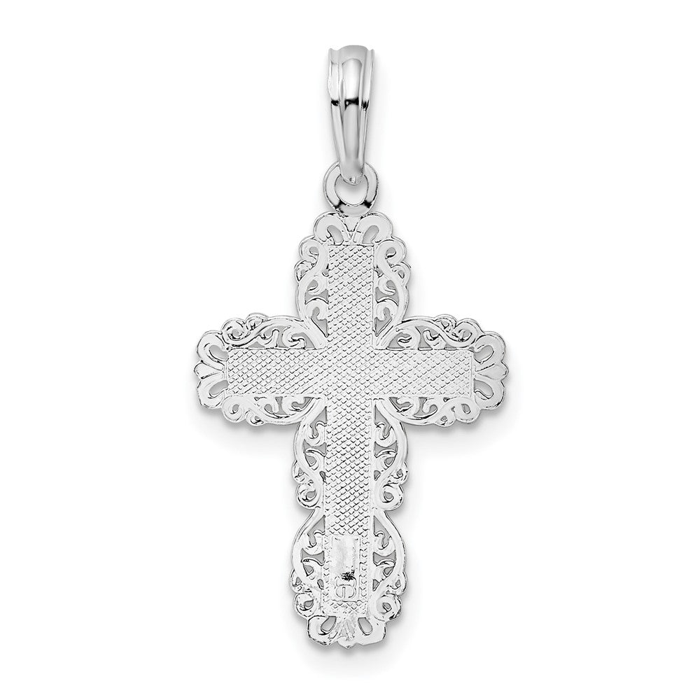 Sterlingsilber De-ani Rhodiniert Poliert Lace Rand Lateinisch Kreuz Anhänger