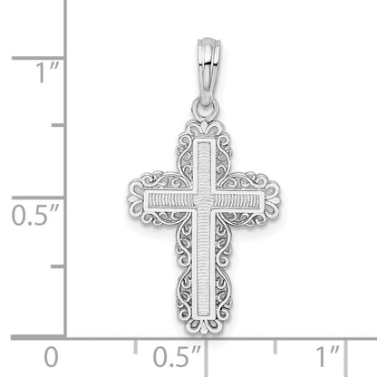 Sterlingsilber De-ani Rhodiniert Poliert Lace Rand Lateinisch Kreuz Anhänger