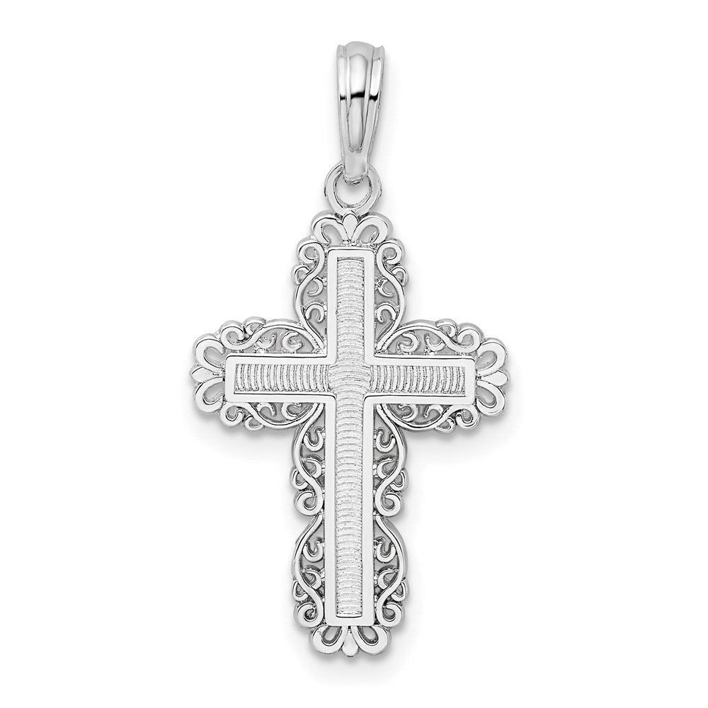 Sterlingsilber De-ani Rhodiniert Poliert Lace Rand Lateinisch Kreuz Anhänger