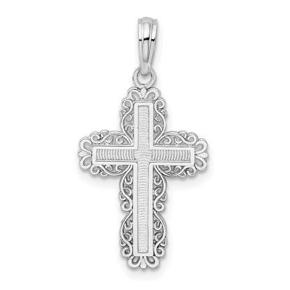 Sterlingsilber De-ani Rhodiniert Poliert Lace Rand Lateinisch Kreuz Anhänger