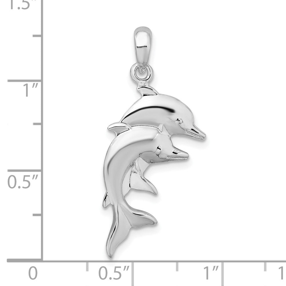 Sterlingsilber De-ani Rhodiniert Poliert Doppelt Dolphins Anhänger