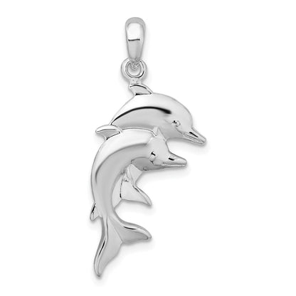 Sterlingsilber De-ani Rhodiniert Poliert Doppelt Dolphins Anhänger
