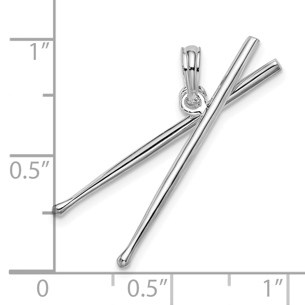 Sterlingsilber De-ani Rhodiniert Poliert Beweglich 3d Drumsticks Anhänger