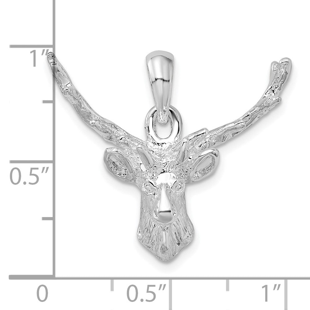 Sterlingsilber De-ani Rhodiniert Poliert 8-point Buck Hirsch Kopf Anhänger