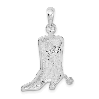 Sterlingsilber De-ani Rhodiniert Poliert 3d Cowboy Boot mit Spur Anhänger