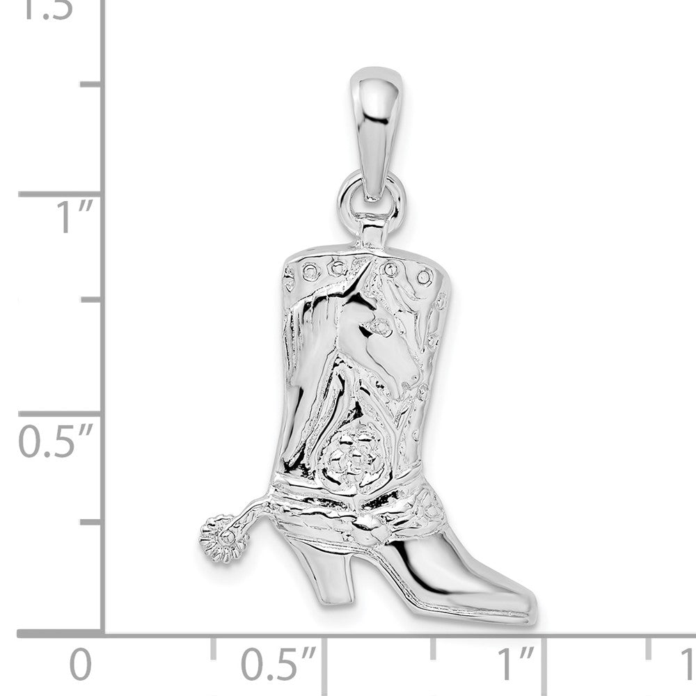 Sterlingsilber De-ani Rhodiniert Poliert 3d Cowboy Boot mit Spur Anhänger