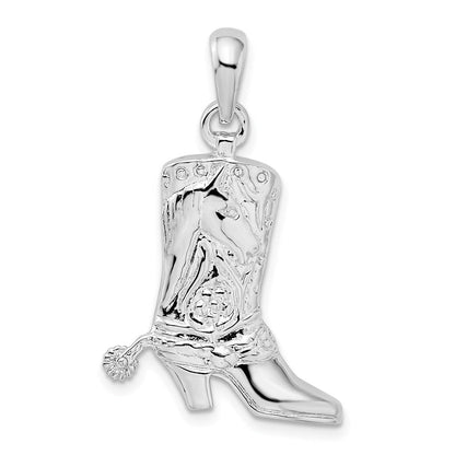 Sterlingsilber De-ani Rhodiniert Poliert 3d Cowboy Boot mit Spur Anhänger