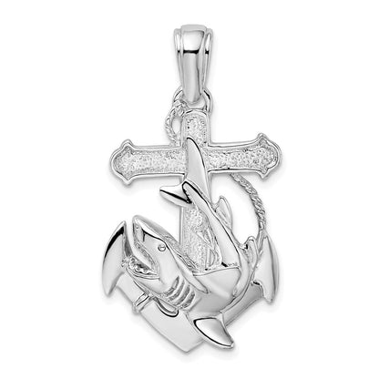 Sterlingsilber De-ani Rhodiniert Poliert Anker mit Shark Anhänger