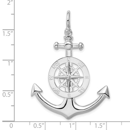Sterlingsilber De-ani Rhodiniert Poliert 3d Groß Anker mit Kompass Anhänger