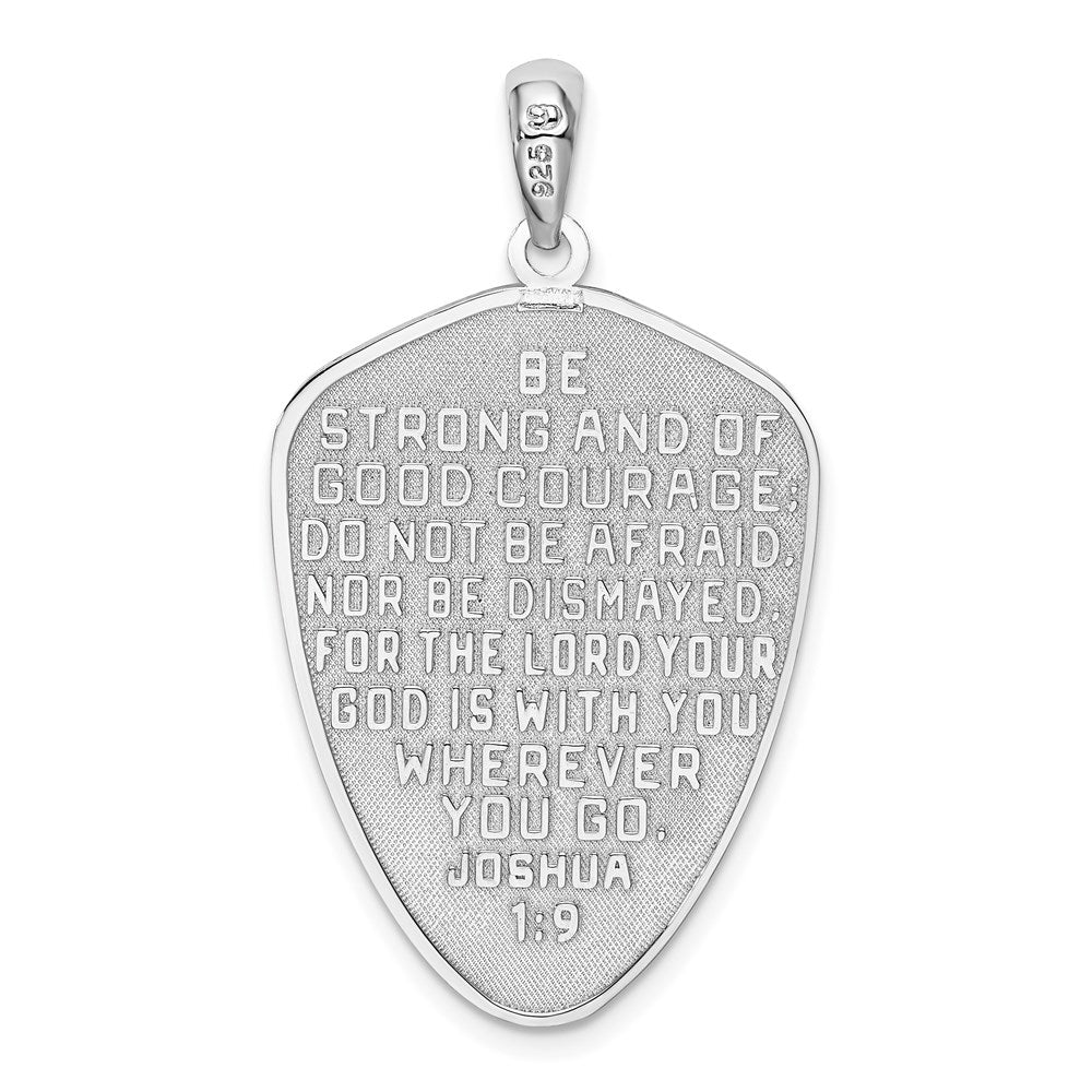 Sterlingsilber De-ani Rhodiniert Strukturiert Kreuz Shield Joshua 1:9 Reverse Anhänger