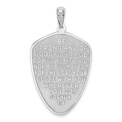 Sterlingsilber De-ani Rhodiniert Strukturiert Kreuz Shield Joshua 1:9 Reverse Anhänger