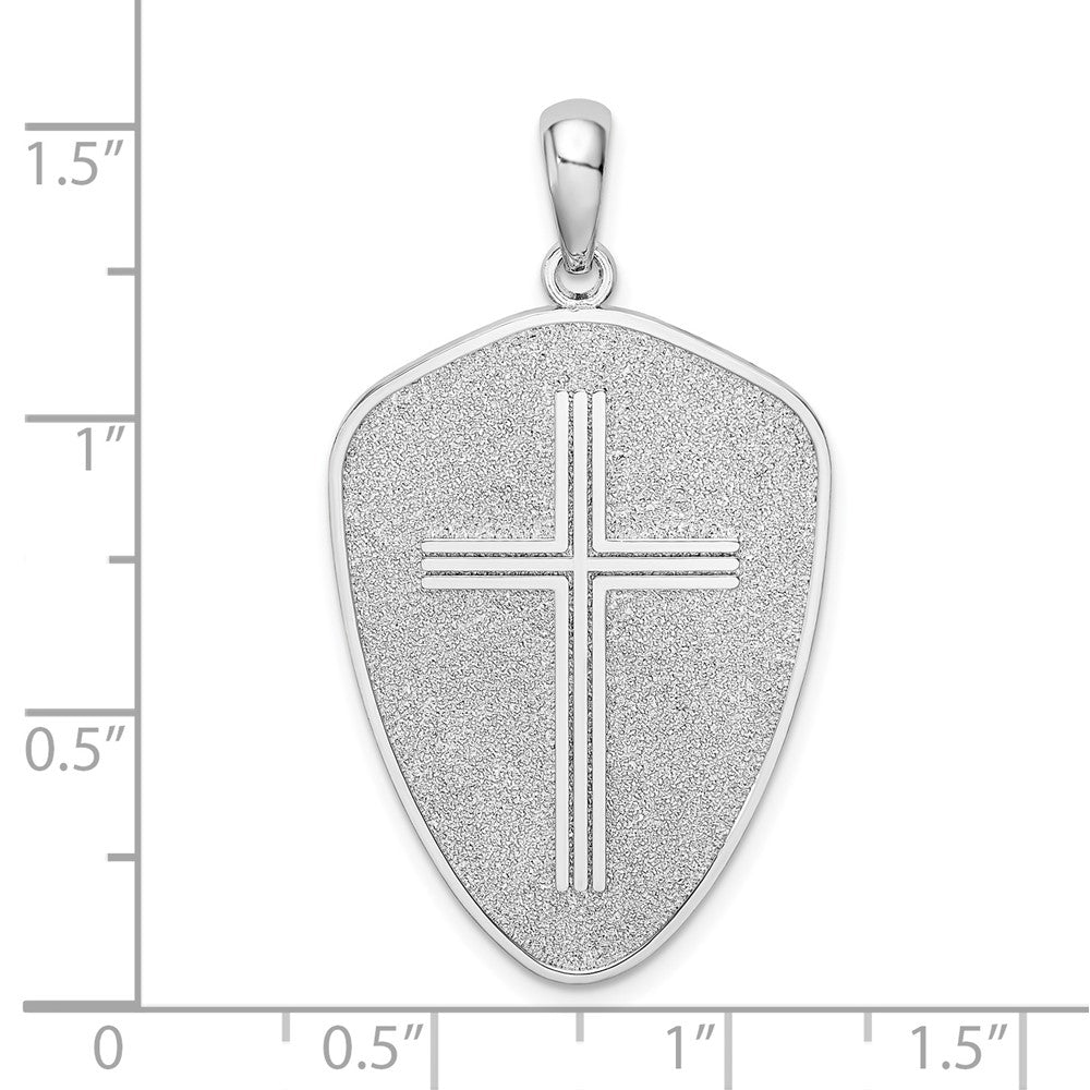 Sterlingsilber De-ani Rhodiniert Strukturiert Kreuz Shield Joshua 1:9 Reverse Anhänger