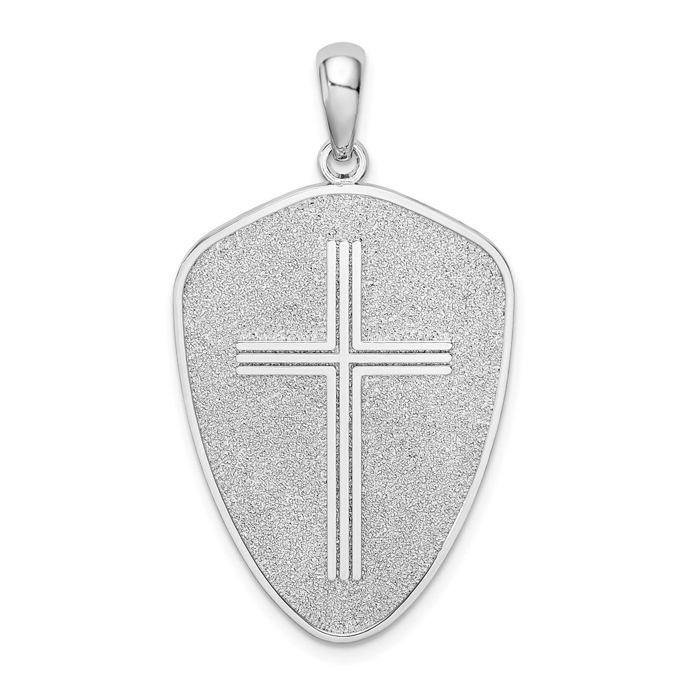 Sterlingsilber De-ani Rhodiniert Strukturiert Kreuz Shield Joshua 1:9 Reverse Anhänger