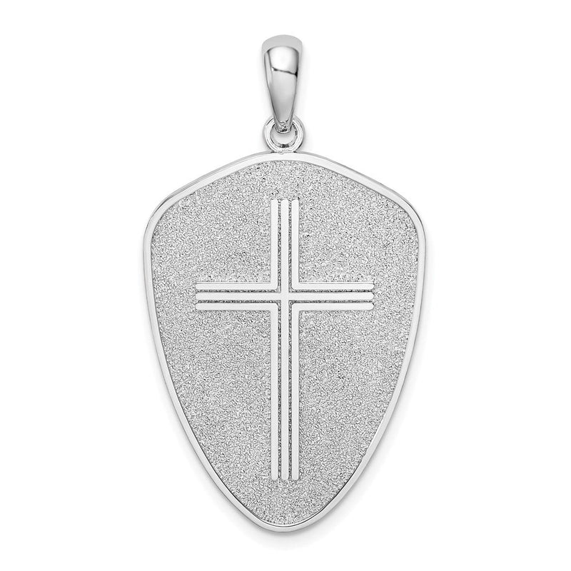 Sterlingsilber De-ani Rhodiniert Strukturiert Kreuz Shield Joshua 1:9 Reverse Anhänger