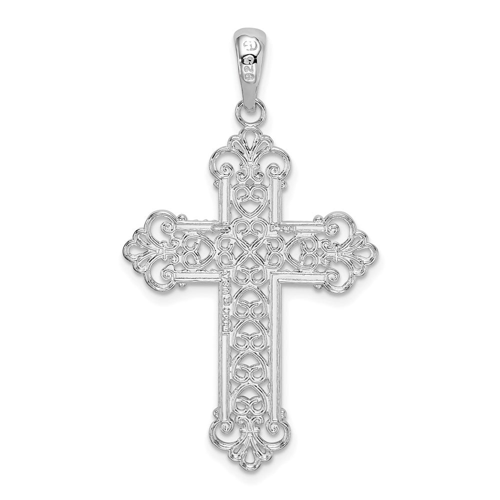 Sterlingsilber De-ani Rhodiniert Poliert Filigran Fleur De Lis Kreuz Anhänger