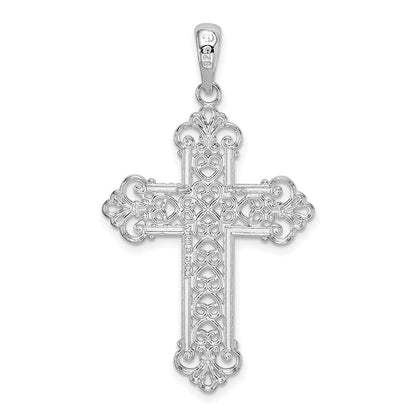 Sterlingsilber De-ani Rhodiniert Poliert Filigran Fleur De Lis Kreuz Anhänger