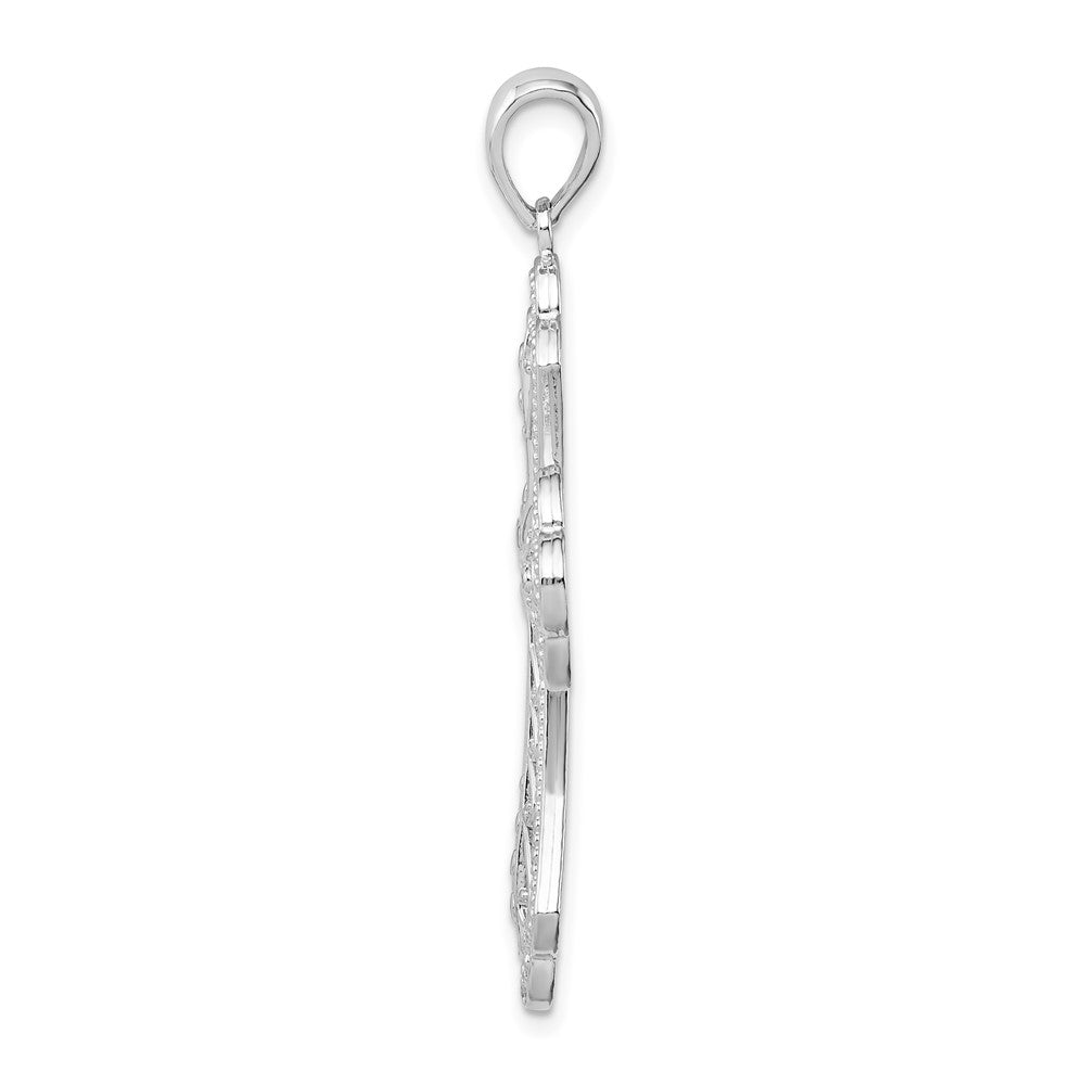 Sterlingsilber De-ani Rhodiniert Poliert Filigran Perle Kante Fleur De Lis Kreuz Anhänger
