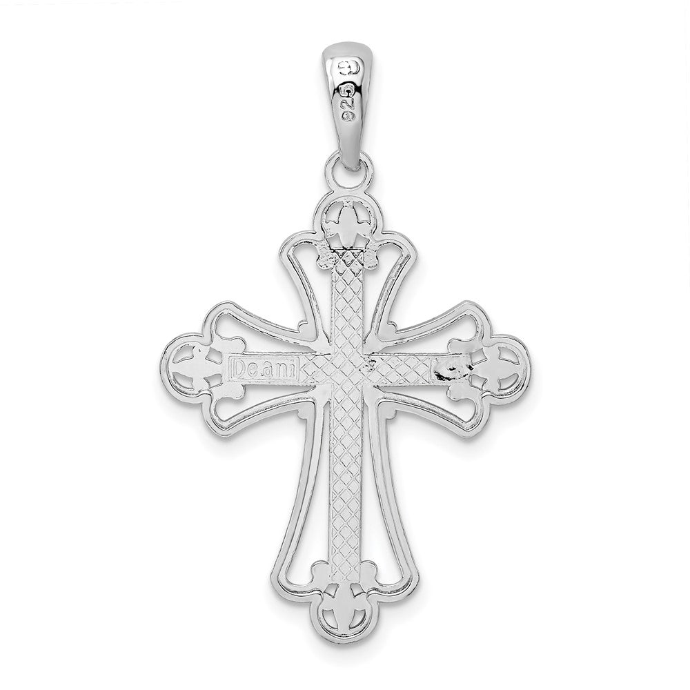 Sterlingsilber De-ani Rhodiniert Poliert Gekugelt Fleur De Lis Kreuz Anhänger