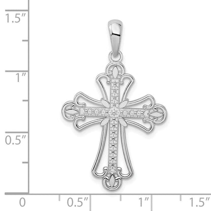 Sterlingsilber De-ani Rhodiniert Poliert Gekugelt Fleur De Lis Kreuz Anhänger