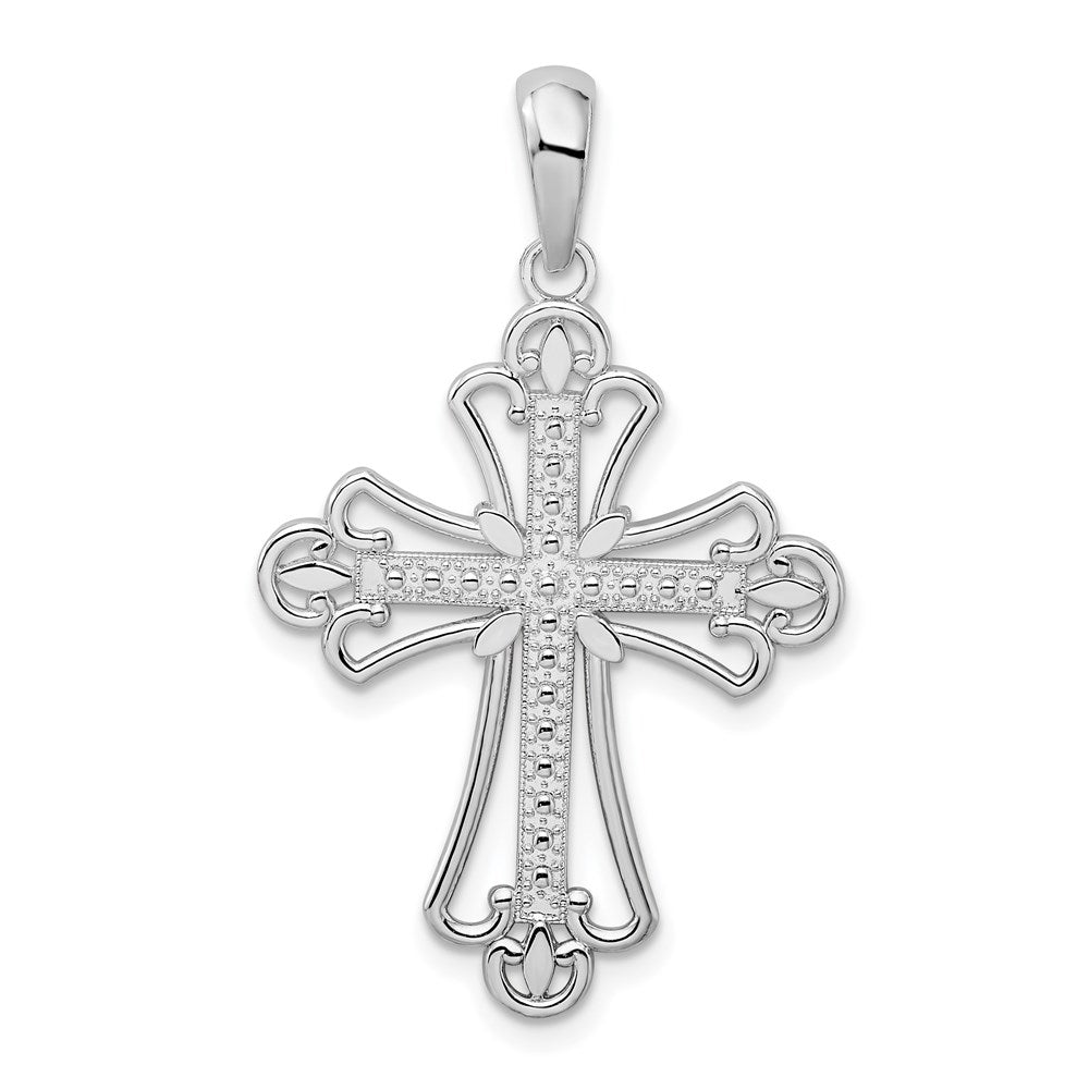 Sterlingsilber De-ani Rhodiniert Poliert Gekugelt Fleur De Lis Kreuz Anhänger