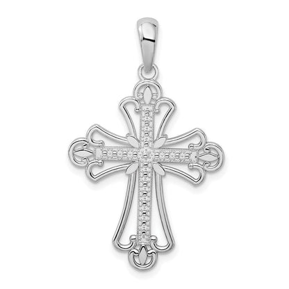 Sterlingsilber De-ani Rhodiniert Poliert Gekugelt Fleur De Lis Kreuz Anhänger