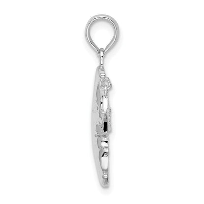 Sterlingsilber De-ani Rhodiniert Beweglich Poliert Crescent Mond mit Stern Anhänger