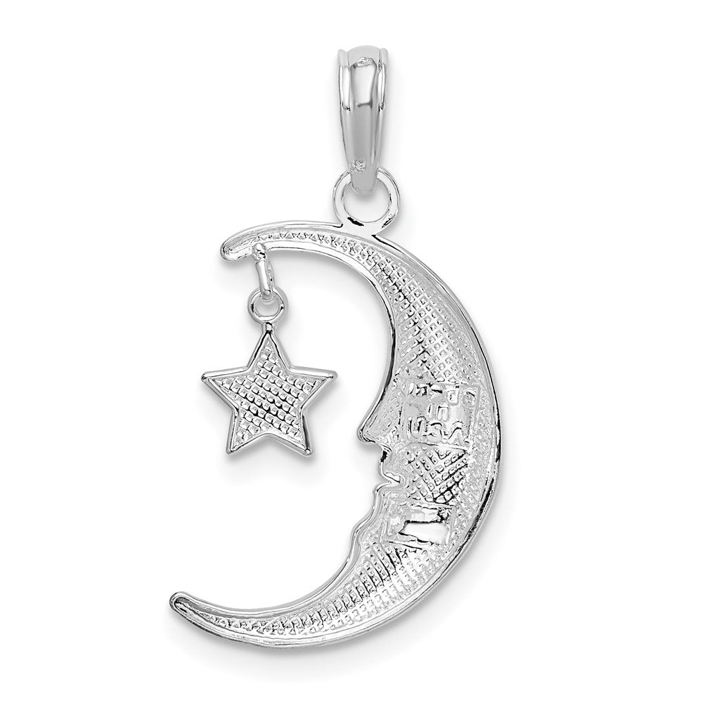 Sterlingsilber De-ani Rhodiniert Beweglich Poliert Crescent Mond mit Stern Anhänger