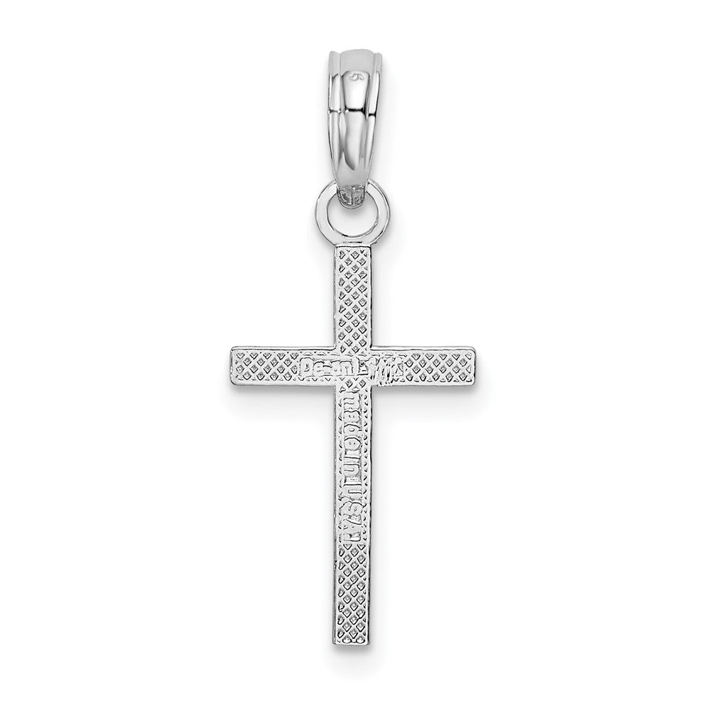 Sterlingsilber Rhodiniert Poliert Flach Lateinisch Kreuz Anhänger