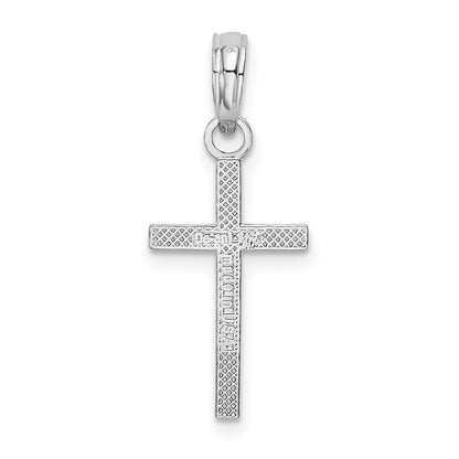 Sterlingsilber Rhodiniert Poliert Flach Lateinisch Kreuz Anhänger