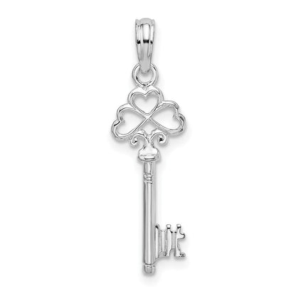 Sterlingsilber De-ani Rhodiniert Poliert 3d Key mit Herzen Oberteil Anhänger