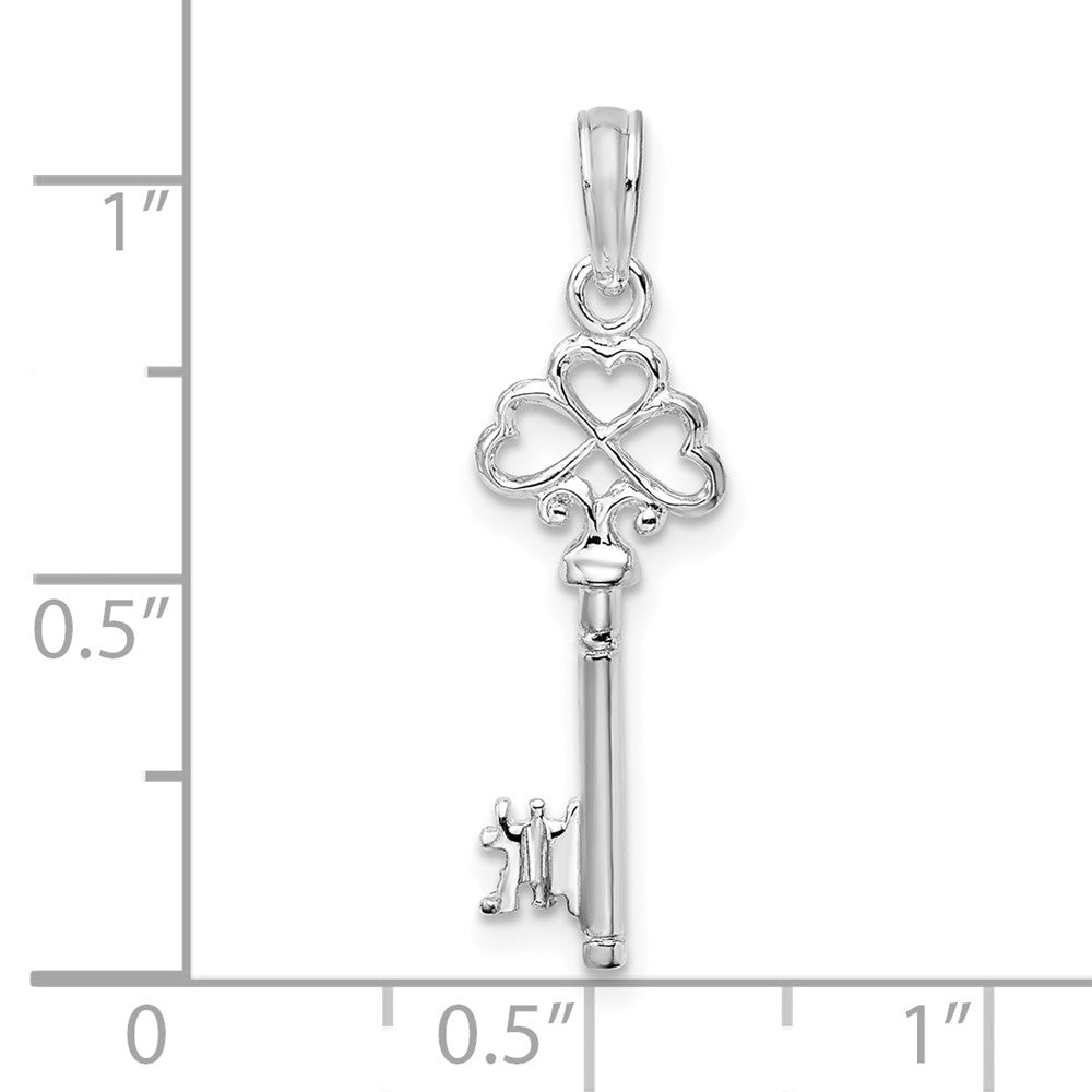 Sterlingsilber De-ani Rhodiniert Poliert 3d Key mit Herzen Oberteil Anhänger