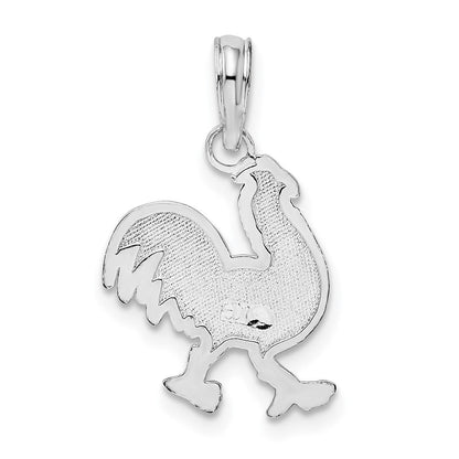 Sterlingsilber De-ani Rhodiniert Poliert und Strukturiert Flach Rooster Anhänger