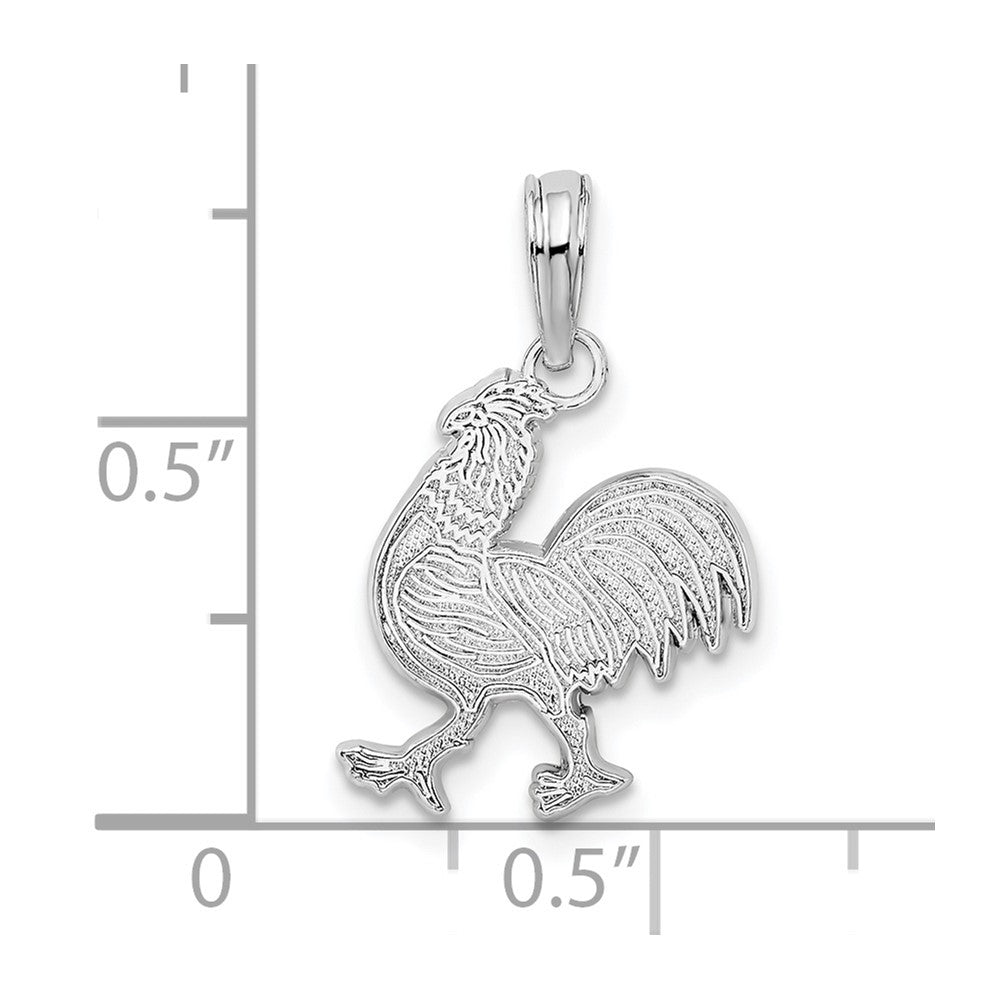 Sterlingsilber De-ani Rhodiniert Poliert und Strukturiert Flach Rooster Anhänger
