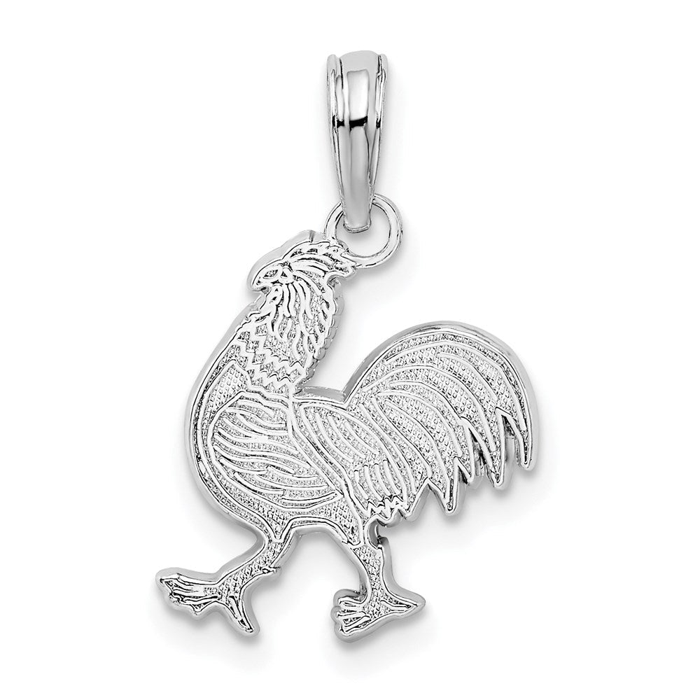 Sterlingsilber De-ani Rhodiniert Poliert und Strukturiert Flach Rooster Anhänger