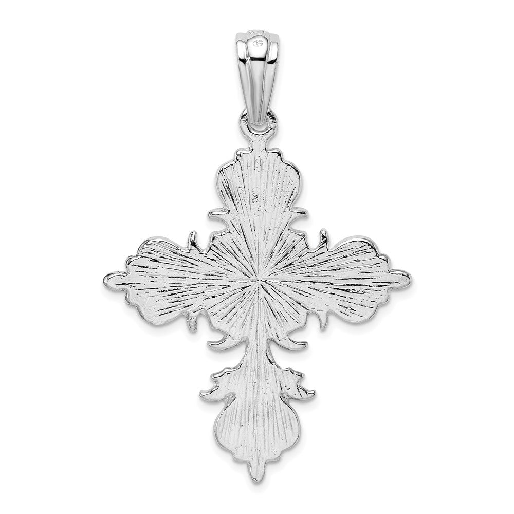 Sterlingsilber De-ani Rhodiniert Poliert und Strukturiert Fleur De Lis Kreuz Anhänger