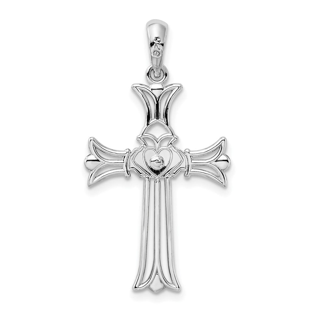 Sterlingsilber De-ani Rhodiniert Poliert Ausgeschnitten Claddagh Kreuz Anhänger