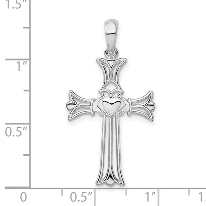 Sterlingsilber De-ani Rhodiniert Poliert Ausgeschnitten Claddagh Kreuz Anhänger