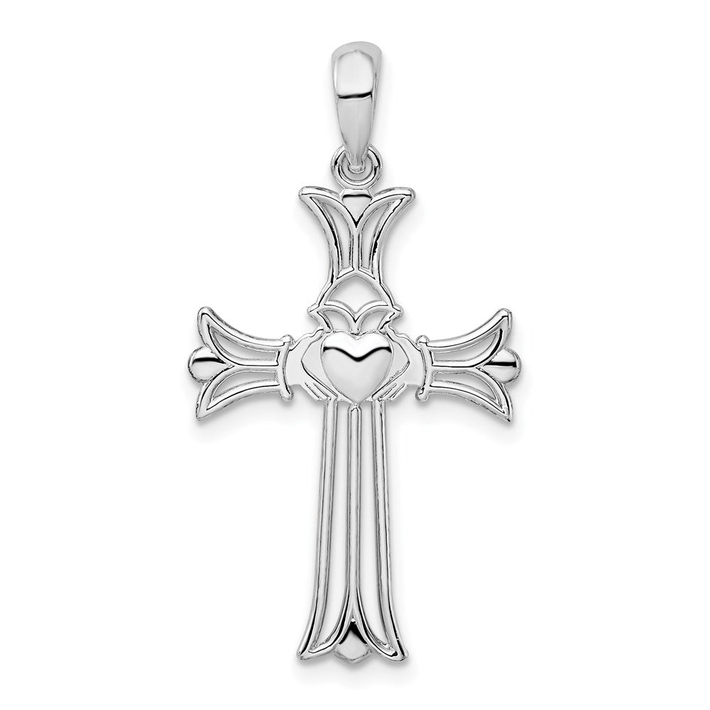 Sterlingsilber De-ani Rhodiniert Poliert Ausgeschnitten Claddagh Kreuz Anhänger