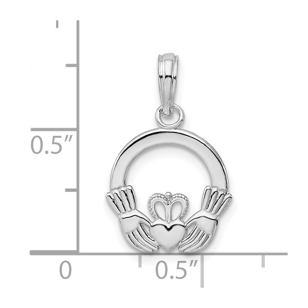 Sterlingsilber De-ani Rhodiniert Poliert Claddagh Kreis Anhänger