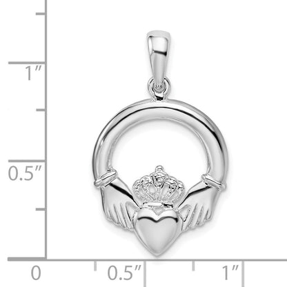 Sterlingsilber De-ani Rhodiniert Poliert Groß Claddagh Kreis Anhänger